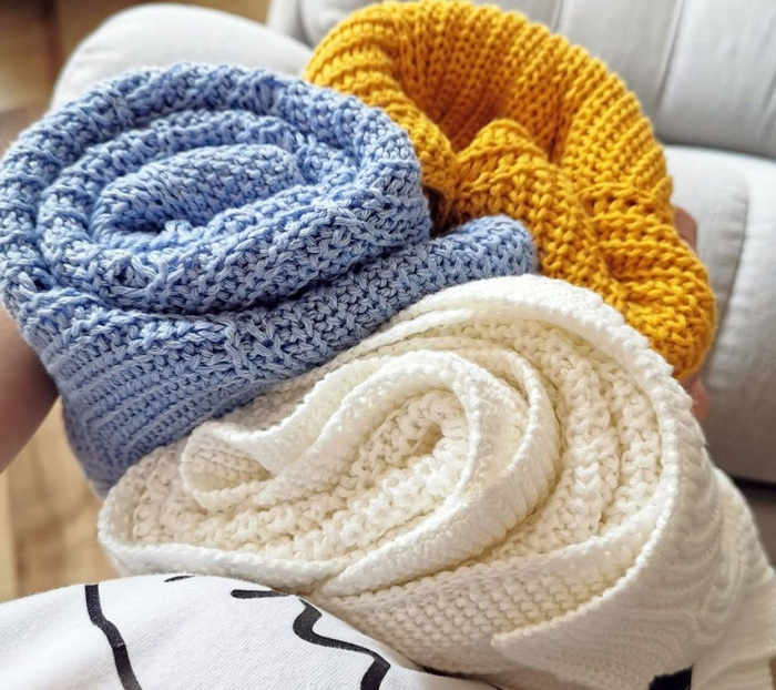 Kocyk ażurowy błękitna muszelka LL8085-Lullalove, kocyki dla dzieci