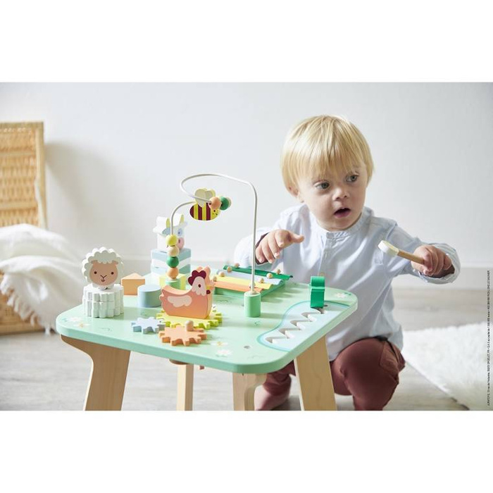 Wielofunkcyjny stolik edukacyjny Łąka 12 m+ J05327-Janod, zabawki motoryczne dla dzieci