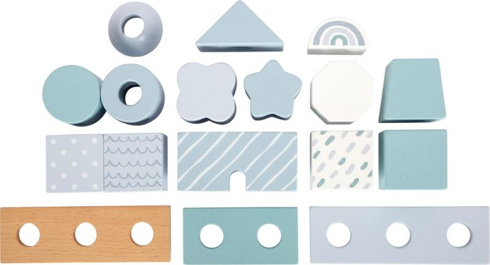 Klocki dla dzieci układanka na drewnianych palikach Niebieski domek Small Foot 12714