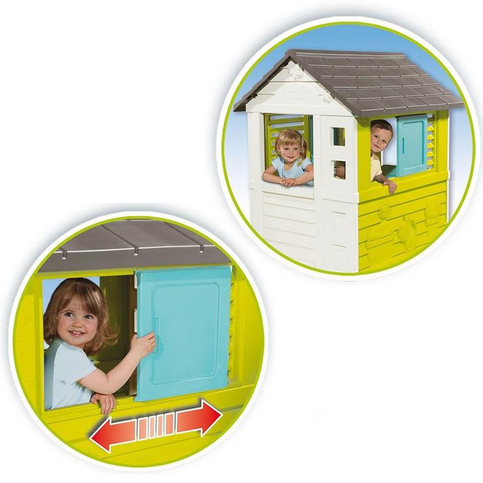 Domek ogrodowy Pretty Smoby 810723 w wiosennej kolorystyce do kreatywnej zabawy na świeżym powietrzu