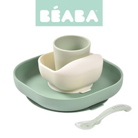 Silikonowe naczynia dla dzieci Zestaw z przyssawką Sage Green Beaba 913592