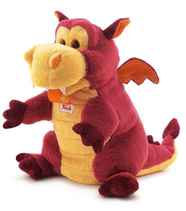 Pluszowa pacynka na rękę, przytulanka, Smok ziejący ogniem, 29968-Trudi, zabawa w teatrzyk