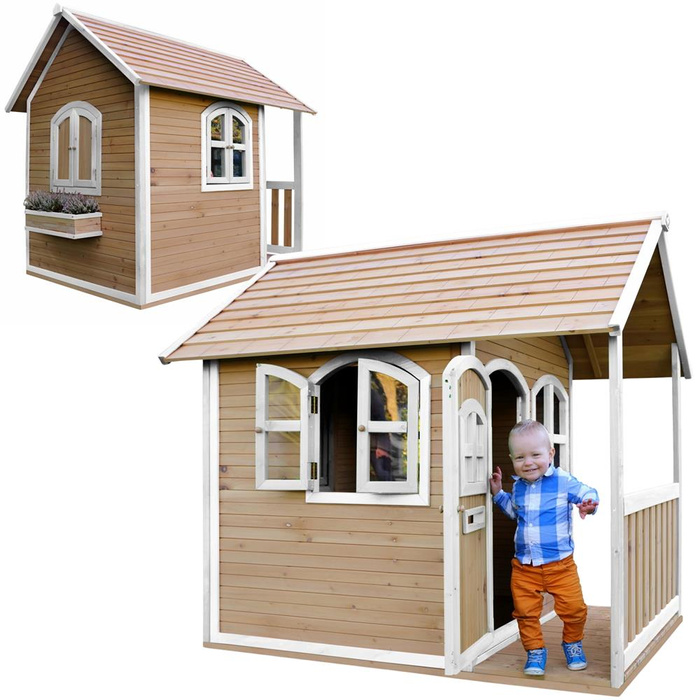 Drewniany Domek z oknami Alex Playhouse AXI A030.035.01 stylowy i ekologiczny plac zabaw do zabawy dla dzieci
