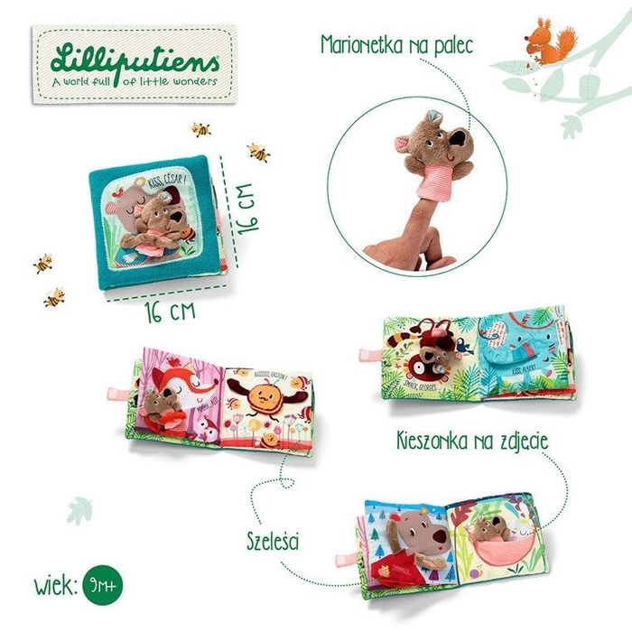 Książeczka z mini-pacynką wielofunkcyjna „Pocałuj Cesara” Niedźwiadek Cesar 86863-Lilliputiens