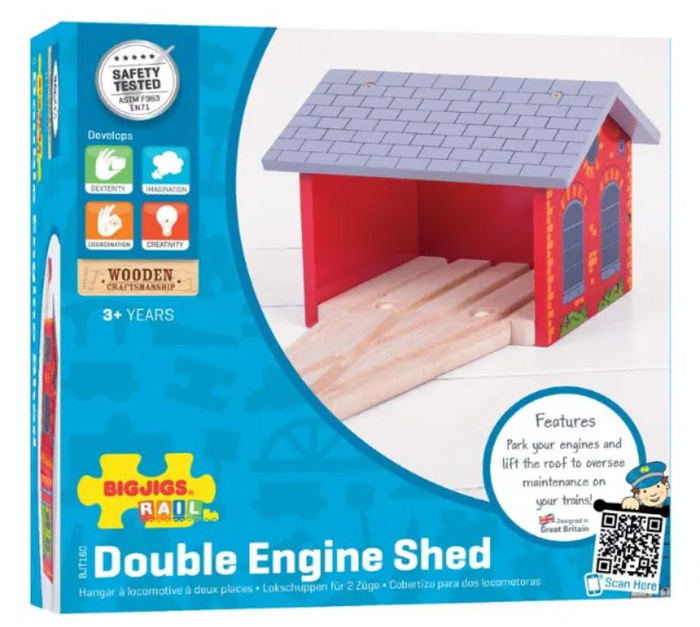 Dodatek do kolejki Czerwona parowozownia BJT160-Bigjigs Rail, kolejki drewniane