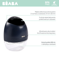 Laktator elektryczny bezprzewodowy muszlowy Hands-Free 180 ml Night Blue Beaba 911735