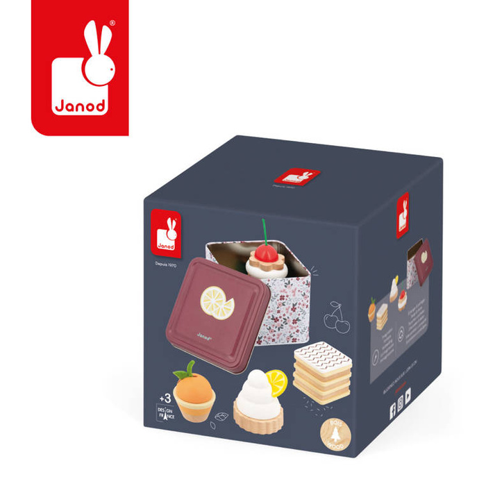 Zestaw drewnianych ciastek w metalowej puszce Twist Janod J06627