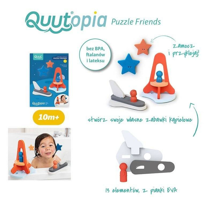 Piankowe puzzle do kąpieli 3D Quutopia Wyprawa na księżyc 172123-Quut, zabawki do kąpieli