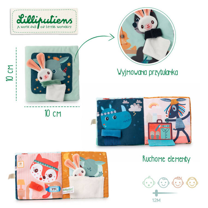Miękka książeczka aktywizująca z mini komforterem Smok Joe i jego przytulanka 83492 LILLIPUTIENS