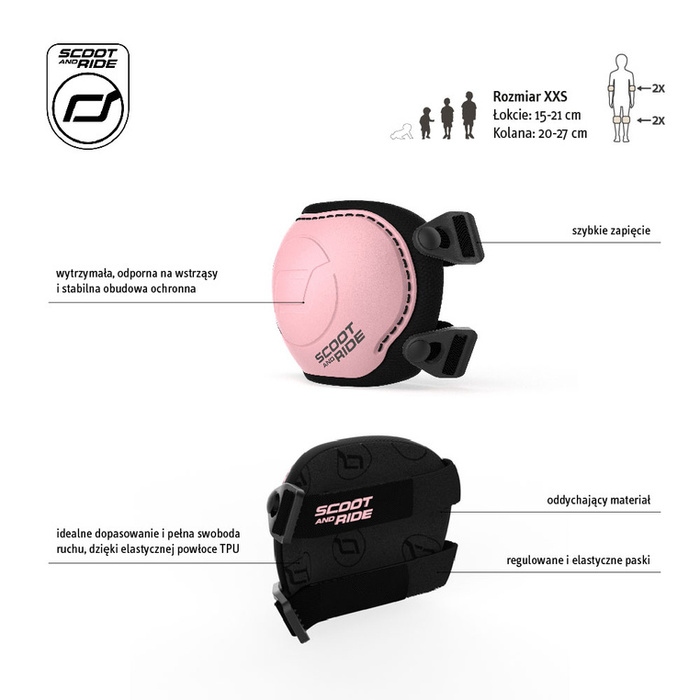Scoot and Ride Zestaw Kask i Ochraniacze Rose XXS-S dla dzieci 1-5 lat do bezpiecznej jazdy
