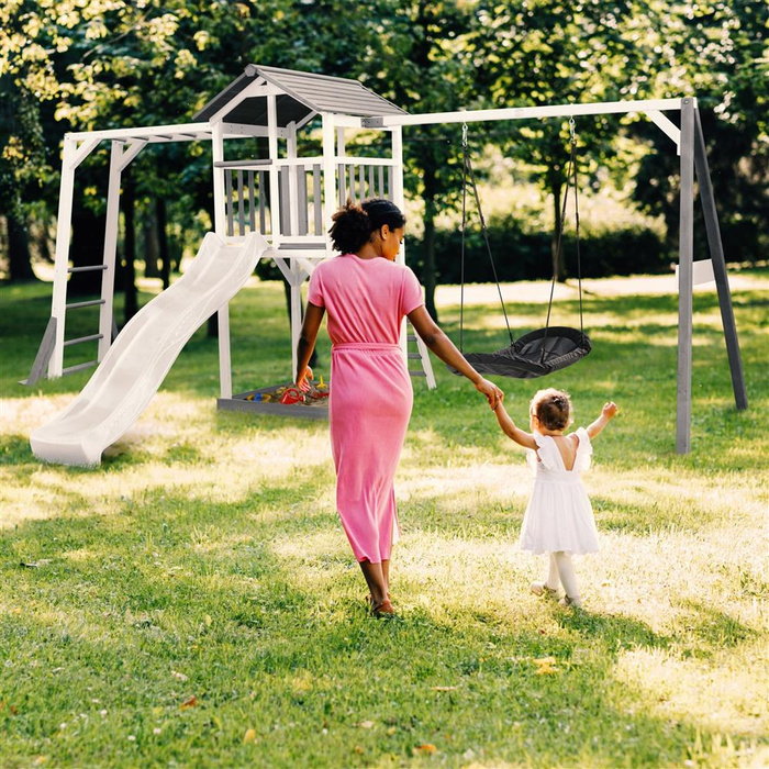 Drewniany Plac zabaw AXI A025.134.92 Wieża z huśtawką Drabinki wspinaczkowe Zjeżdżalnia do kreatywnej zabwy dla dzieci