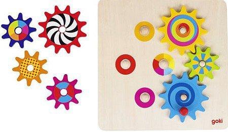 Tęczowe koła zębate - zabawka motoryczna, układanka, 58530-Goki, zabawki drewniane