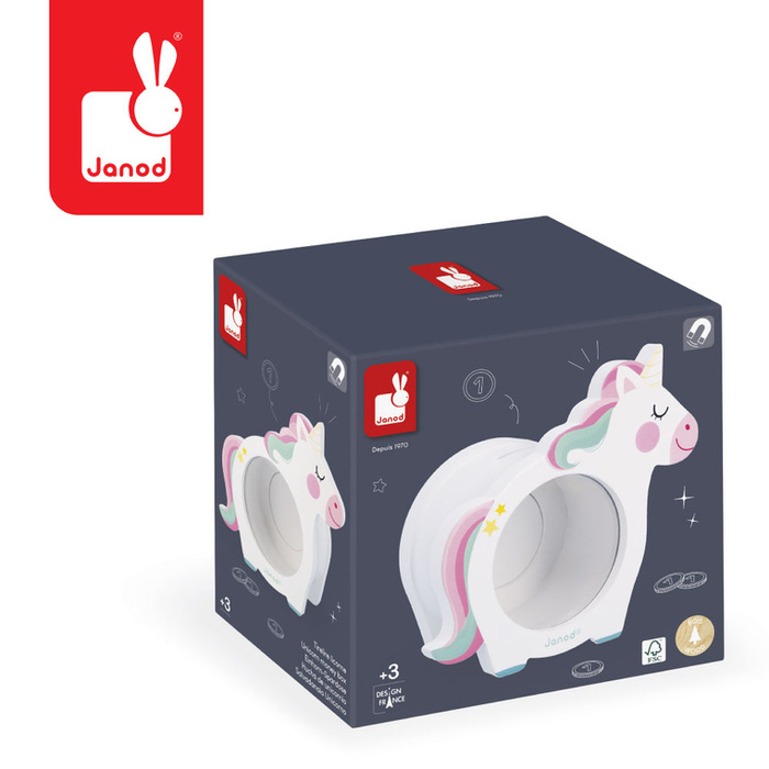 Skarbonka dla dzieci w kształcie jednorożca drewniana Janod J04655