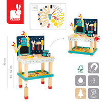 Duży stolik z narzędziami 60 el warsztat drewniany magnetyczny Robot Brico Kids Janod J06457