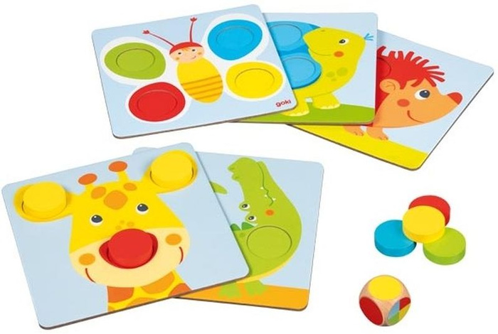 Edukacyjna gra drewniana sortowanie kolorów Żyrafa i przyjaciele Goki 56334 gry i zabawy dla najmłodszych