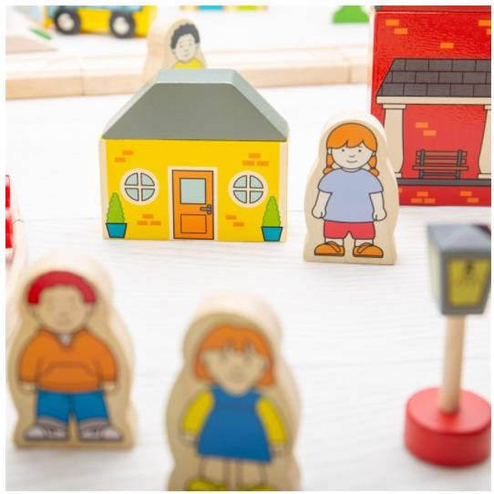 Kolejka drewniana z dodatkami 101 el. Miasto i wieś BJT015-Bigjigs Rail