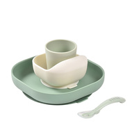 Silikonowe naczynia dla dzieci Zestaw z przyssawką Sage Green Beaba 913592