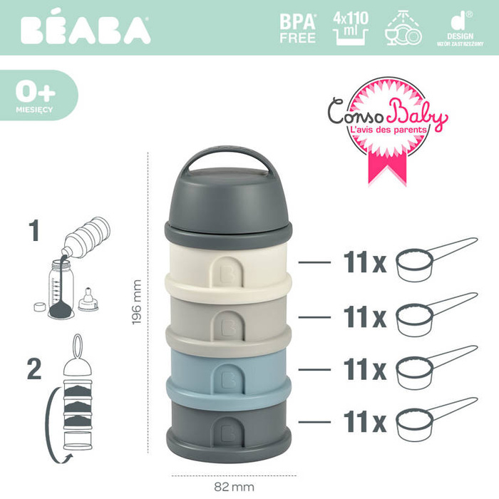 Pojemniki na mleko w proszku 4 komory mineral grey blue Beaba 911713