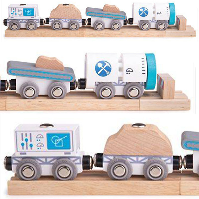 Skład kolejowy Pociąg wiertniczy BJT496-Bigjigs Rail, kolejki drewniane