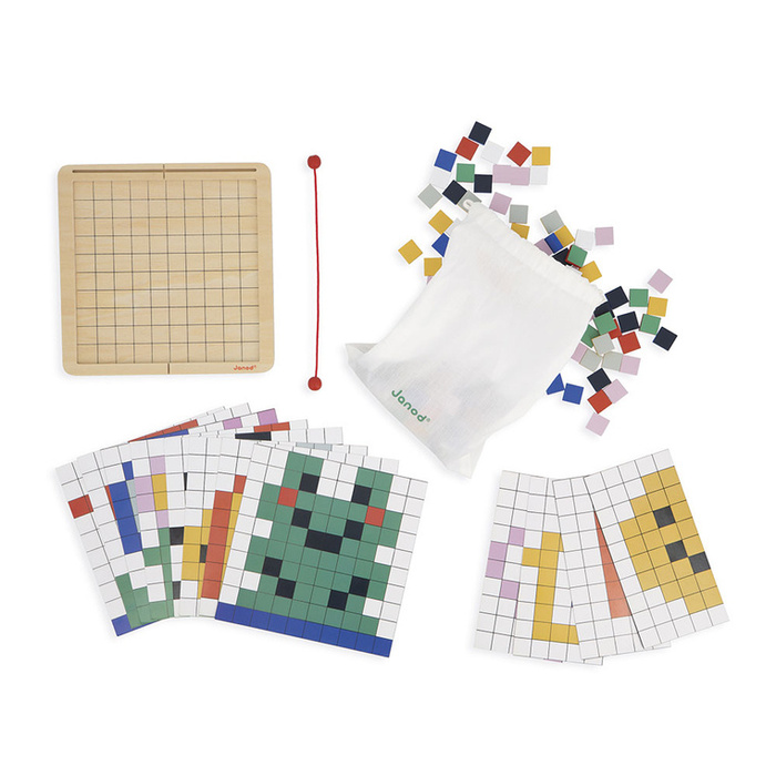 Drewniana układanka mozaika piksele symetria i kodowanie 4w1 Janod J05093