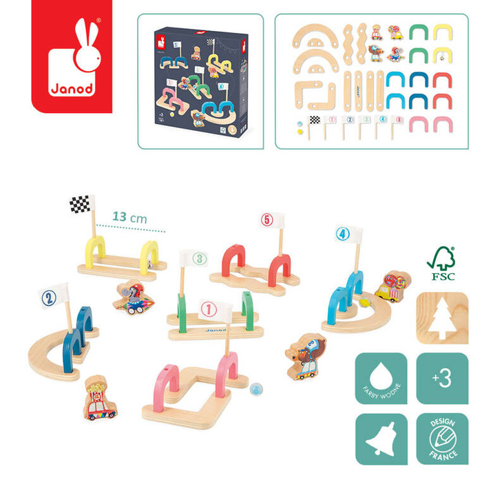 Drewniana gra w kulki marmurki Wyścig z przeszkodami Applepop J03357 Janod