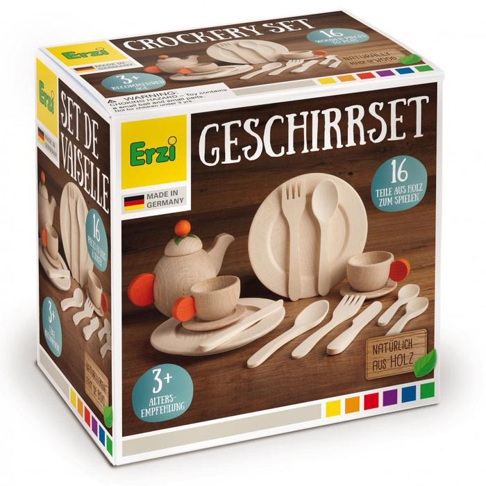 Drewniana zastawa stołowa zestaw naczyń Natura 16 elementów Erzi 10678