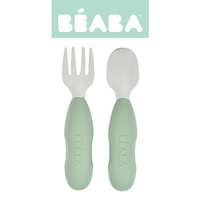 Zestaw pierwszych sztućców ze stali nierdzewnej Sage green Beaba 913580