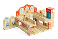 Drewniany dworzec Grand Central z platformą windą i podwójnym peronem dodatek do kolejki dla dzieci Bigjigs BJT613