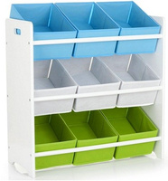 Drewniany regał z pojemnikami na zabawki Biel