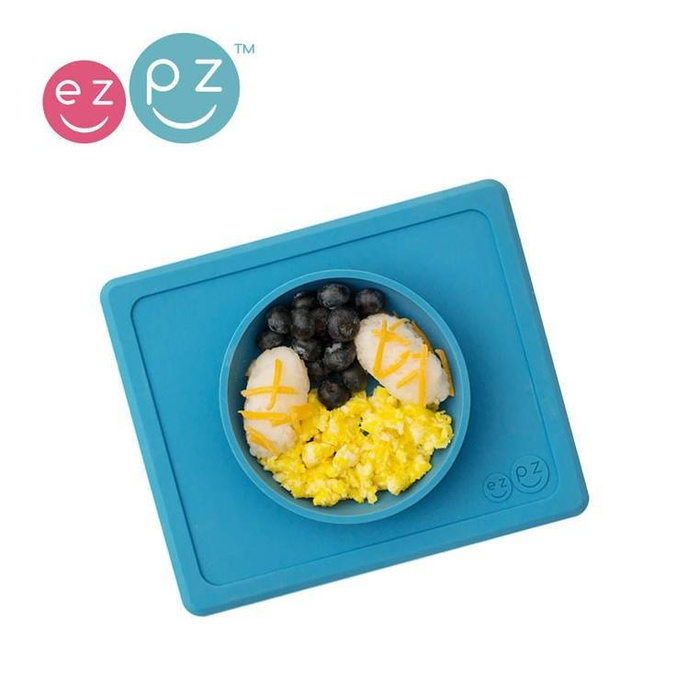 Silikonowa miseczka z podkładką 2w1 Mini Bowl niebieska EUMBB003-EZPZ, naczynia dla dzieci