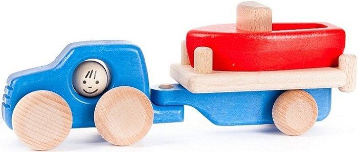 Drewniany samochód "Łódka na przyczepce", 46410-BAJO - samochody zabawki