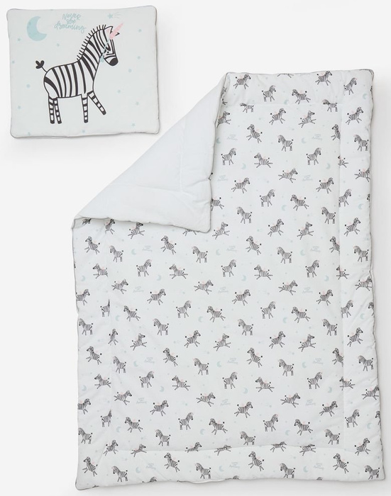 Biały komplet pościeli z wypełnieniem i poduszką Pinio Zebry
