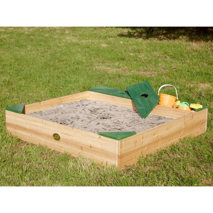 Drewniana Piaskownica dla dzieci AXI A031.005.00 ze schowkiem na akcesoria sieddziskami i plandeką
