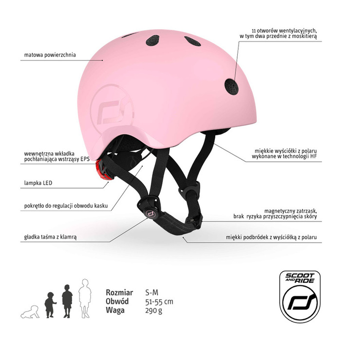Scoot and Ride Zestaw Kask i Ochraniacze Rose S-M dla dzieci 3+ do bezpiecznej jazdy