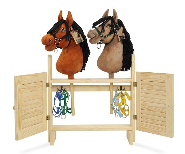 Podwójna drewniana Stajnia z uchwytami na akcesoria i konie na kiju Super Hobby Horse
