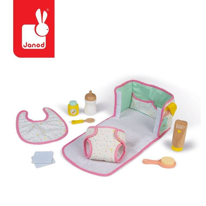 Zestaw torba do przewijania z 8 akcesoriami J06501-Janod, akcesoria dla lalek