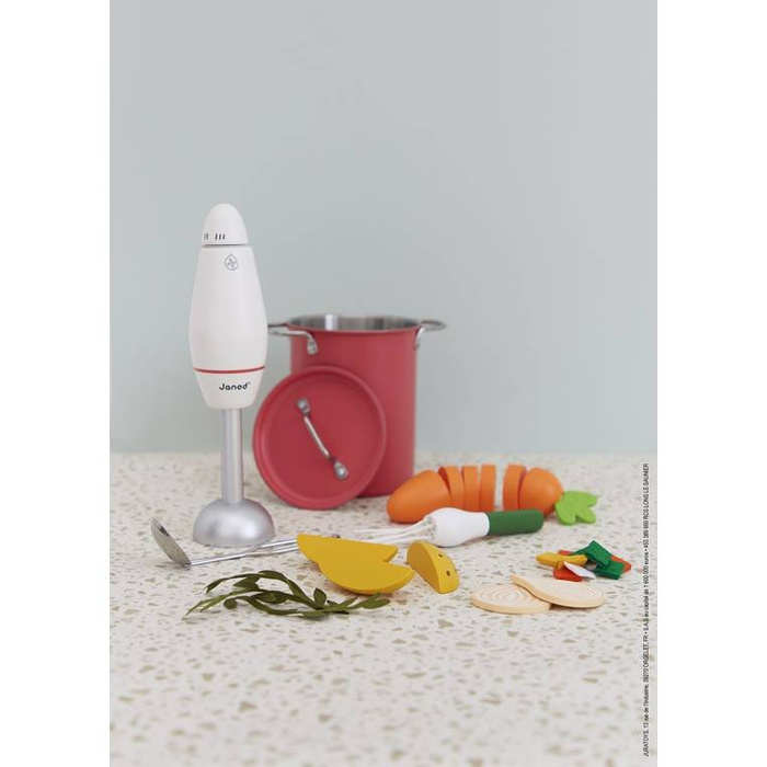 Zestaw do gotowania zupy z drewnianym blenderem i akcesoriami Janod J06634