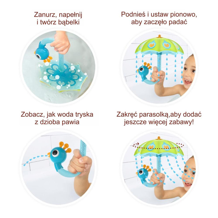 Prasolka dla dzieci Paw tryskający wodą zielona Yookidoo YO40323___ON Zabawka do kąpieli