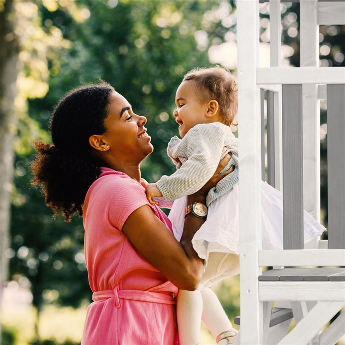 Drewniany Plac zabaw AXI A025.132.82 Wieża Huśtawki Drabinki wspinaczkowe Zjeżdżalnia i Piaskownica dla dzieci