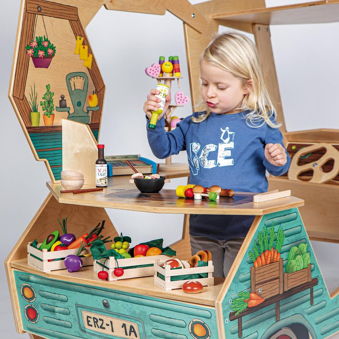 Drewniany Food Truck dla dzieci 10046 Erzi samochód kuchnia sklep