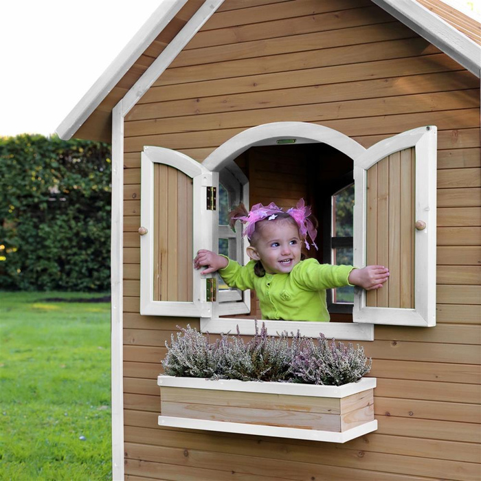 Drewniany Domek z oknami Alex Playhouse AXI A030.035.01 stylowy i ekologiczny plac zabaw do zabawy dla dzieci