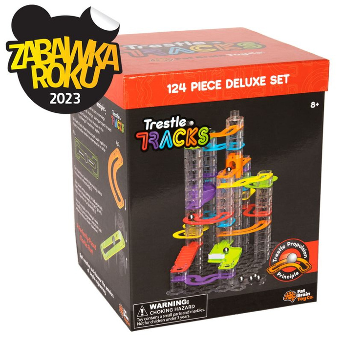 Kulodrom Trestle Tracks Deluxe Zestaw Konstruktorski 124 elementów Fat Brain Toys FA313-3 labirynt dla kulek