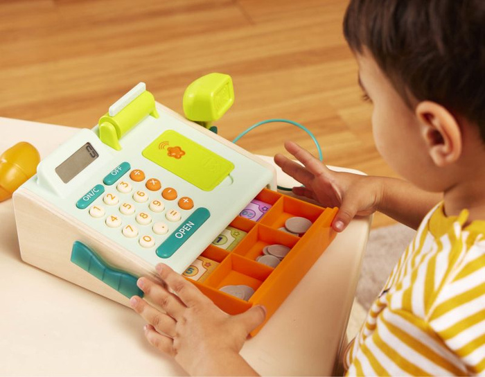 Kasa fiskalna ze skanerem i czytnikiem kart płatniczych Mini Cashier Playset B.Toys BX1934Z zabawy dla dzieci