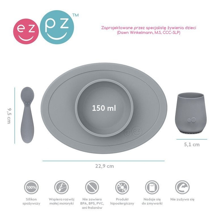 Komplet pierwszych naczyń silikonowych First Foods Set szary EUFFG005-EZPZ