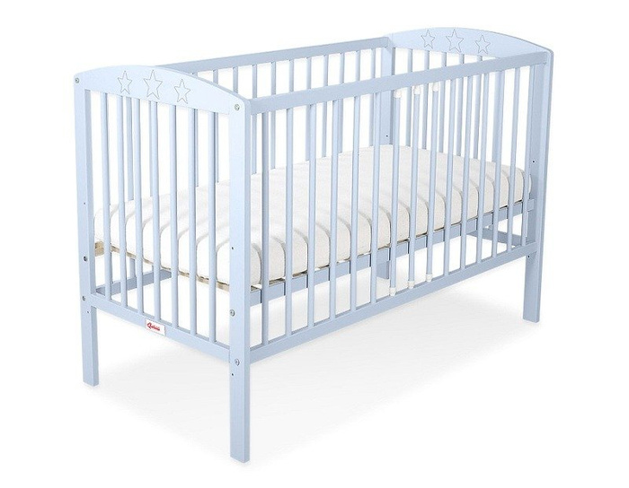 Łóżeczko drewniane Niebieskie gwiazdeczki, 500203-Bobono