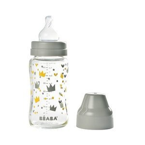 Butelka szklana szerokootworowa 240 ml Yellow / Grey Crown 911653-Beaba