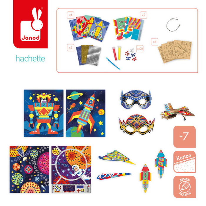 Zestaw kreatywny dla dzieci Kosmiczne Przygody 13 ozdób Janod J07876