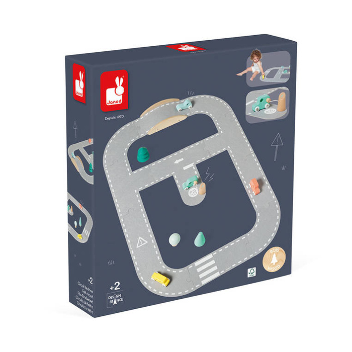 Filcowy tor dla samochodów z akcesoriami Janod J04631