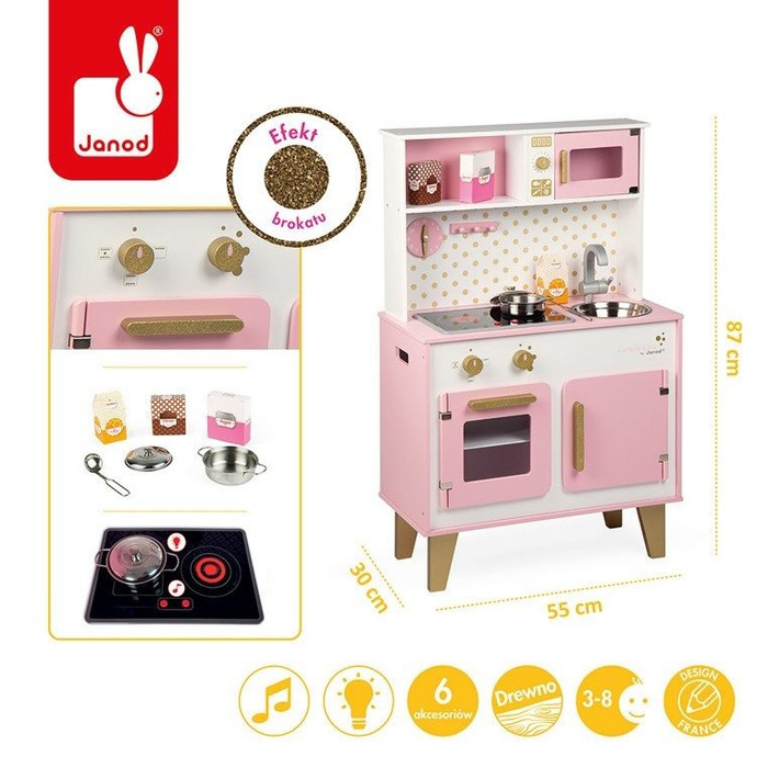 Duża kuchnia drewniana z dźwiękiem i 6 akcesoriami Candy Chic J06554-Janod