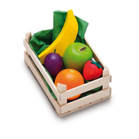 Drewniana skrzynka z owocami 28231 Erzi, zabawy w sklep dla dzieci kuchnie
